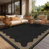 Garvee Washable Non-Slip Jute Area Rug – Scalloped Edge, Mark Resistant, Modern Neutral Carpet for Living Room, Bedroom, Dining Room, Patio – Charcoal Black, 9x12ft - Black