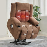 Garvee Oversized Power Lift Recliner Chair with Massage and Heat for Elderly Adults, Overstuffed Wide Lazy Boy Single Sofa Seat with Side Pockets, Cup Holders, USB Charging, Remote Control, Brown - Brown