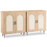 Garvee Set of 2 Modern Rattan Sideboard Cabinets – Adjustable Shelves & Sturdy Wood Feet – Ample Storage for Entryway, Living Room, Kitchen, or Dining – Color: Log