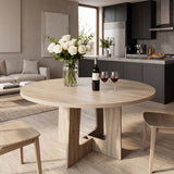 Garvee Round Dining Table for 4, 43.3'' Kitchen Table for Dining Room, Circle Farmhouse Kitchen Tables, Wood Dinner Tables for Living Room, Apartment, Small Spaces, Natural Wood