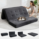 Garvee 6-Inch Tri-Fold Mattress, Foldable Floor Sofa Bed with High-Density Support Foam & Tufted Design – Portable Guest Bed for Camping, Dorm, Living Room, Soft Corduroy Fabric, Black 80" x 60" - Black
