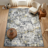 Garvee Modern Abstract Area Rug - Washable, Non-Slip, mark Resistant Carpet - Soft, Thin, Vintage Look for Living Room, Bedroom, Dining, Nursery, Farmhouse, Office - Black Gold, 5x7ft - Black/Gold