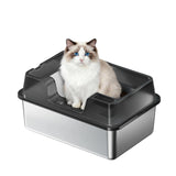 Garvee XXL Stainless Steel Cat Litter Tray for Large Cats, High Sided Metal Litter Box with Lid Guard & Scoop | Stops Odour & Litter Tracking | Ideal for Maine Coon & Multi-Cat Homes - Black - Black