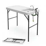 Garvee Portable Fish Cleaning Table with Sink, Foldable Outdoor Prep Station for Camping & Fishing, Features Faucet, Drain Hose & Sprayer, Sturdy Steel & Plastic Design - White