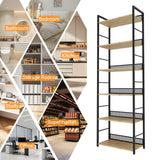 Garvee 6-Tier Tall Narrow Bookshelf, Industrial Metal & Wood Bookcase with Guard Panels for Living Room and Office, Black/Natural