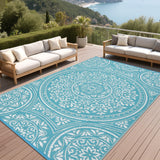 Garvee Reversible Outdoor Plastic Area Rug 8x10ft – Waterproof & UV Resistant Patio Carpet – Lightweight Straw Mat for Porch, Deck, RV, Camping – Easy Clean – Light Blue/White - Light Blue