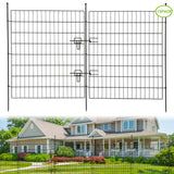 Garvee Metal Garden Fence with Gate for Pets and Flower Beds, 15-Piece Set with 14 Panels, 1 Door and 16 Stakes, 29 × 32 Inches, Black