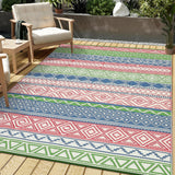 Garvee Durable Outdoor Patio Rug – Reversible Garden Carpet for Lawn & Yard, Weather-Resistant – Easy Care – Large 9x18ft – Four Colors: Green, Blue, Rose Red, White - Multicolor (Green, Blue & White Accents)