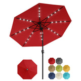 Garvee 10 ft Solar Patio Umbrella with 32 LED Lights, Outdoor Market Umbrella with Crank Lift & Tilt, UV-Resistant Canopy for Pool, Garden & Backyard, Red - Red