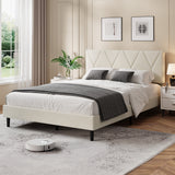 Garvee Upholstered Bed Frame with Soft Headboard, Modern Platform Bed with Wooden Slats Support, No Box Spring Needed, Easy Assembly, White - Y-White