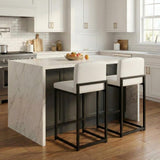 Garvee Bar Stools Set of 2, Counter Height 24.8'' Barstool PU Leather with Back, Modern Upholstered Island Chairs with Metal Legs for Kitchen Island, Bar, Counter, White - White-2Pcs