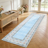 Garvee Light Blue Washable Bordered Runner Rug 2' × 6', Non Slip Low Pile Stain Resistant Rug for Kitchen, Hallway, Entryway, Laundry Room - Light Blue
