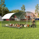 Garvee 13x10ft Large Metal Chicken Coop – Walk-In Poultry Cage with Waterproof Anti-UV Cover, Silver - Silver