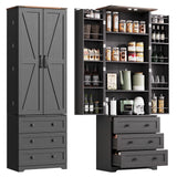 Garvee 72'' Tall Kitchen Pantry Cabinet, Freestanding Tall Cupboard Storage Cabinet with 3 Drawers, Adjustable Shelves, Large Farmhouse Pantries for Living Room, Kitchen, Black+Brown Top - Black+Brown