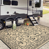 Garvee 9' x 12' Reversible Waterproof Outdoor Patio Rug - Durable Plastic Straw Carpet, UV Resistant, Collapsible, Easy Clean, Geometric Medallion Design for Garden, Porch, Deck, Balcony, Beach, Black Coffee - Black Coffee
