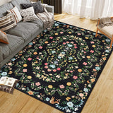 Garvee 8' × 10' Botanical Floral Area Rug, Machine Washable Non-Slip Low-Pile Soft Rug for Living Room, Bedroom & Nursery, Black - Black