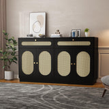 Garvee Modern Storage Solution Buffet Sideboard Cabinet – 4 Rattan Doors, 2 Drawers, Adjustable Shelves, Spacious 60'' Dining Room Furniture – Black – USA Spec - Black