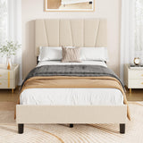 Garvee Twin XL Bed Frame Velvet Upholstered Adjustable Headboard Sturdy Wood Slats Noise-Free Design Easy Assembly Bedroom - Beige