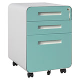 Garvee 3 Drawer Rolling File Cabinet with Lock, Carbon Steel Storage Cabinet for A4, Letter, Legal File Folders, Mobile Filing Cabinet for Home Office, Under Desk, Blue - White+Green