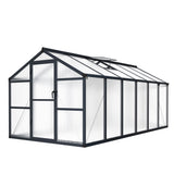 Garvee Polycarbonate Greenhouse, 8 x 12 FT Dark Gray Aluminum Frame with Lockable Swing Door, Adjustable Roof Vent and Rain Gutter for Backyard Growing