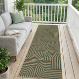 Garvee 2' x 6' Green Arched Linen-Look Geometric Runner Rug, Washable Low-Pile Carpet for Kitchen, Hallway, Entryway and Patio - Green