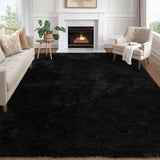 Garvee Shag Area Rugs for Living Room,Tie Dye Area Rug Chenille Shag Carpet Washable Non‑Slip Boho Rug for Living Room Bedroom, Pure Black - Pure Black