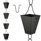 Garvee 10.5 ft Square Cup Rain Chain, Decorative Matte Black Metal Gutter Downspout Replacement with Hanging Hook for Garden, Patio and Home Exterior