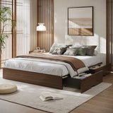 Garvee Bed Frame with 2 Storage Drawers, Wooden Low Profile Bed Frame, No Headboard, Wood Slat Support, Noise Free, No Box Spring Needed, Easy Assembly - Walnut Wood