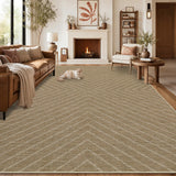 Garvee 9' × 12' Washable Striped Easy Jute Area Rug, Non-Slip Low-Pile Stain-Resistant Indoor Outdoor Rug for Living Room and Patio, Linen Beige - Linen Beige