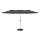 Garvee 9' × 15' Rectangular Patio Umbrella with Base, 98% UV-Blocking Oxford Canopy, 12-Rib Metal Frame, Gray - Gray