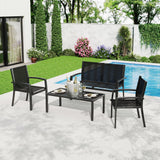Garvee 4 Piece Patio Furniture Set, Outdoor Conversation Set with Loveseat, 2 Single Chairs and Coffee Table, Modern Metal Patio Set with Breathable Textilene Seats for Porch, Backyard, Balcony, Black - Black