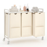 Garvee Laundry Hamper with Shelf, Laundry Sorter with 3 Pull-Out Removable Bags, Movable Wheels and Metal Frame, 3 x 10.5Gal(120L) Clothes Basket Organizer in Bathroom, White and Beige - White Board + Beige Bags