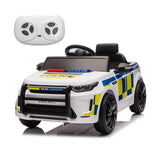 Garvee Kids Police Ride-On Car 12V Dual-Motor, Bluetooth, LED Lights, Safety Belt, Anti-Rollover Tires, White/Black, Outdoor Adventure Toy - White