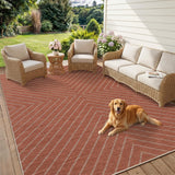 Garvee 4' × 6' Washable Striped Easy Jute Area Rug, Non-Slip Low-Pile Stain-Resistant Indoor Outdoor Rug for Living Room and Patio, Terracotta - Terracotta