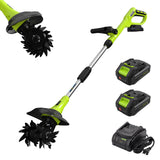 Garvee Cordless Garden Tiller Cultivator for Raised Beds and Yards, 20V with 2 × 2.0Ah Batteries, 9-Inch Width, 6.3-Inch Depth, Black and Green