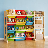 Garvee Solid Wood Kids Toy Storage Organizer Cabinet – 12 Bins & 3 Open Shelves – 42" Wide Bookshelf Rack for Playroom, Bedroom, Nursery – Colorful Design (Red, Yellow, Blue, Green) - Red, Yellow, Blue, Green