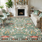 Garvee 9' x 12' Light Green Whimsical Floral Area Rug, Washable Non-Slip Low-Pile Carpet for Living Room, Bedroom and Dining Room - Light Green