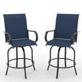 Garvee Set of 2 All-Weather 360° Swivel Patio Bar Stools, Breathable Textilene Outdoor High Chairs for Garden and Deck, Blue - Blue