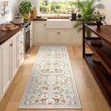 Garvee 2' × 6' Garden Fox Floral Runner Rug, Washable Non-Slip Low-Pile Carpet for Hallway, Kitchen & Entryway, Beige - Beige