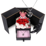 Garvee Romantic Preserved Red Rose Gift with 100 Languages 'Adore You' Necklace – Eternal Flower Bear in Black Box – Birthday, Anniversary, or Valentine's Gift for Mom, Wife, Girlfriend, or Grandma (USA)