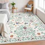 Garvee 5' x 7' Beige Butterfly Garden Floral Area Rug, Washable Non-Slip Low-Pile Carpet for Living Room, Bedroom and Dining Room - Beige
