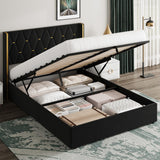 Garvee Storage Bed Full with Upholstered Wingback Headboard, Modern Full Size Hydraulic Bed Frame with Strong Wood Slats Support, No Box Spring Needed, Easy Assembly, Black - Black