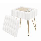 Garvee Modern Storage Vanity Stool Ottoman – Soft Padded Seat, Durable Metal Legs, Non-Slip Feet – Ideal for Makeup, Bedroom, Living Room – White, Rabbit Fur - White|Fur Fabric