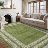 Garvee 6' x 9' Bordered Area Rug – Modern Farmhouse Textured Low‑Pile Carpet, Non‑Slip Floor Rug for Living Room, Bedroom or Office, Sage Green - Sage Green