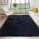 Garvee Shag Area Rugs for Living Room,Tie Dye Area Rug Chenille Shag Carpet Washable Non‑Slip Boho Rug for Living Room Bedroom, Pure Navy Blue - Pure Navy Blue