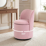 Garvee Vanity Chair with Storage, 360° Swivel Makeup Chair with Back, Modern Barrel Chair Upholstered Ottoman for Bedroom, Dressing, Living Room - Pink-Velvet
