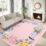 Garvee 8' × 10' Botanical Forest Area Rug, Machine Washable Non-Slip Low-Pile Soft Rug for Living Room, Bedroom & Nursery, Pink - Pink