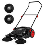 Garvee 25.6-Inch Manual Push Floor Sweeper with 5-Gallon Debris Bin, Dual Side Brushes & Adjustable Folding Handle for Garage, Driveway, Patio and Sidewalk, Black/Red - Black + Red