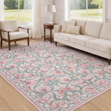 Garvee Floral Modern Area Rug 6x9 - Ultra-Soft, Machine Washable - Low-Pile, Non-Slip TPR Backing - Kids & Pet Friendly - Soft Fabric Carpet for Living Room, Bedroom - Pink
