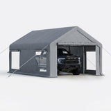 Garvee 12x20 ft Portable Garage Carport, 200 g PE Canopy Shelter with 2 Roll-Up Doors & 4 Windows, Heavy-Duty Metal Frame Storage Tent for Cars, Boats, Pickups & Outdoor Events, Gray - Gray